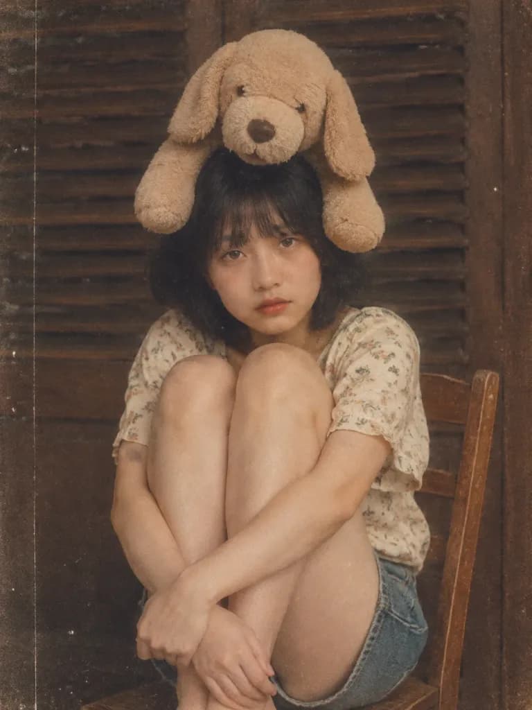 Retro Portrait with Plush Dog