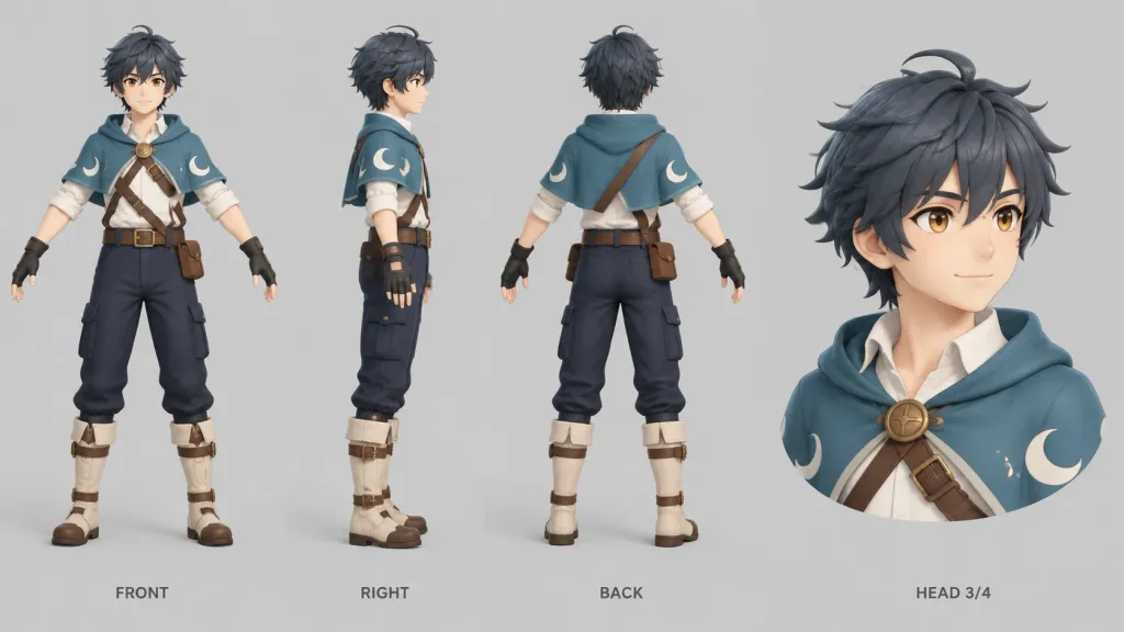 Ficha de Design 3D de Aventureiro Anime