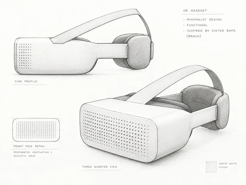 Minimalist Braun Style VR Headset Sketch
