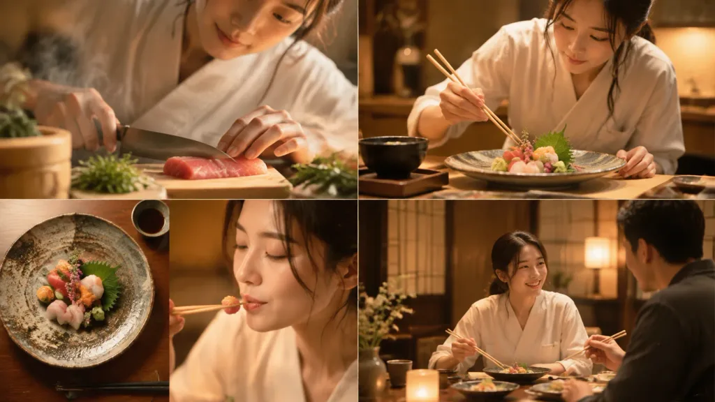 Cinematic Four-Cut Japanese Culinary Sequence