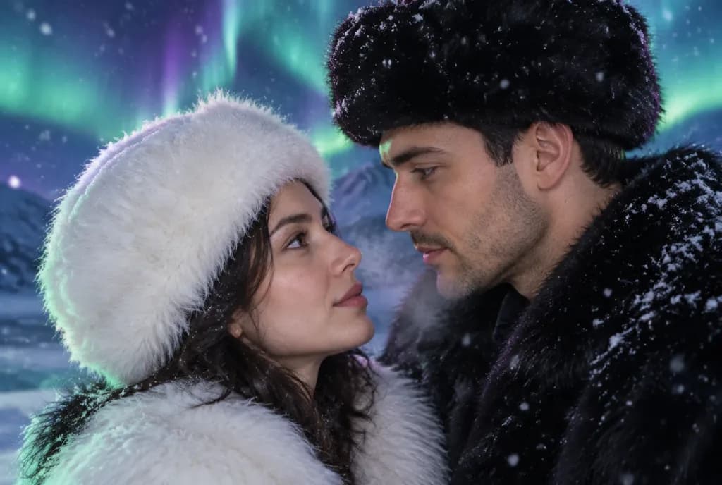 Couple Portrait Under the Northern Lights