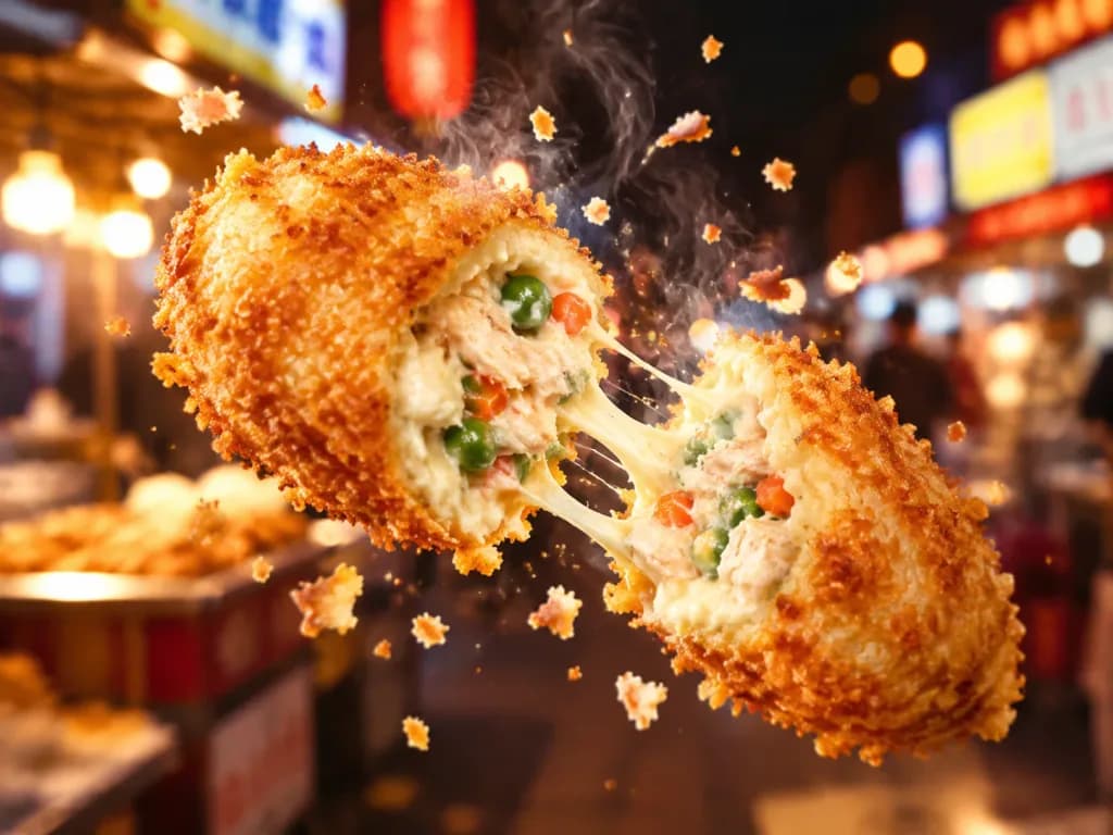 Mid-Air Fried Snack Explosion Food Photography
