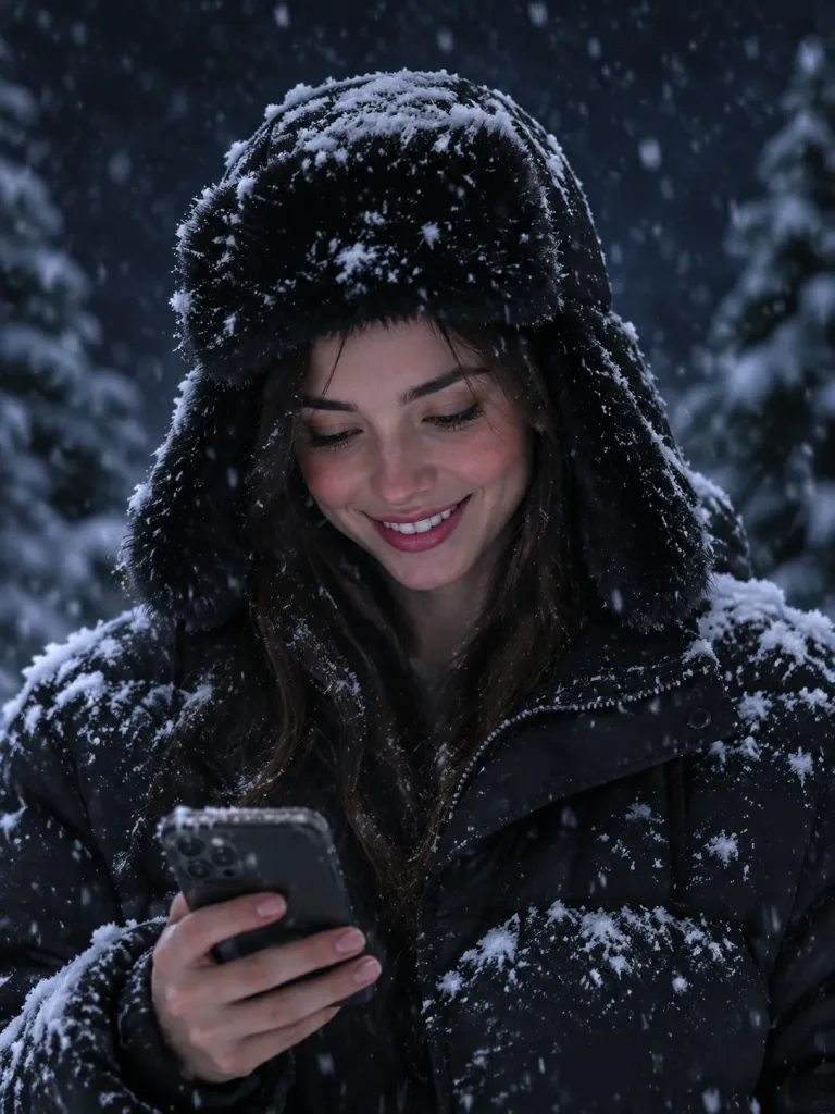 Winter Night Smartphone Portrait in Snow