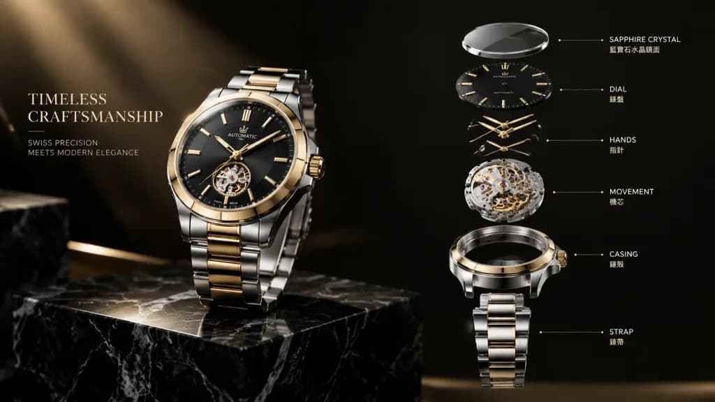 Luxury Watch Commercial and Exploded View