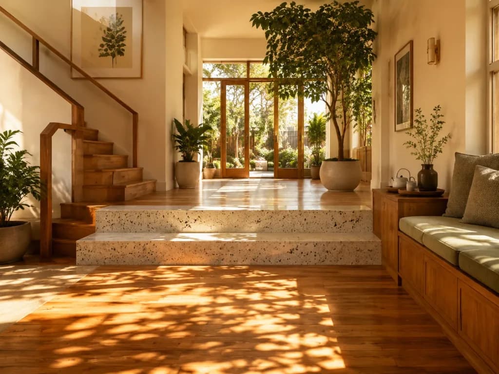 Sunlit Modern Split-Level Foyer Interior