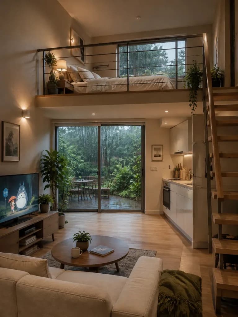 Cozy Split-Level Studio on Rainy Day
