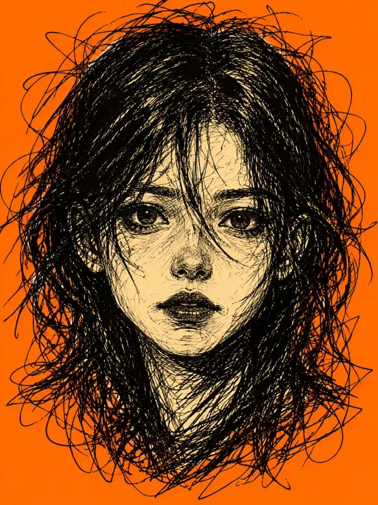 Chaotic Scribble Ink Portrait Poster