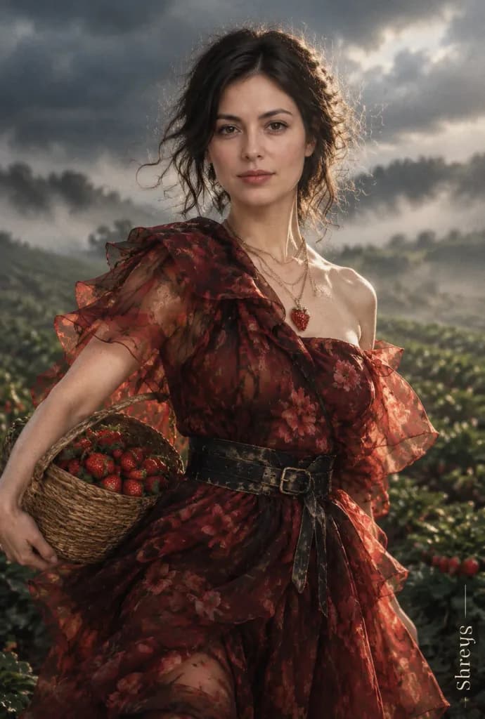 High-Fashion Strawberry Harvest Editorial Portrait