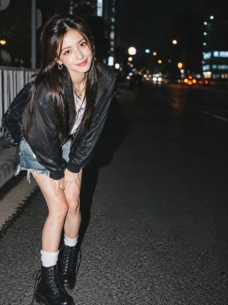 夜間フラッシュのオフセンター街頭ポートレート