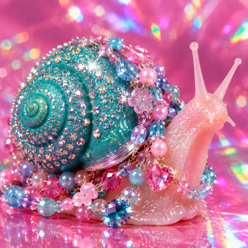 Macro Snail with Holographic Jewels