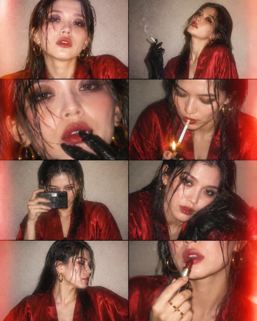 Red Kimono Lo-Fi Digicam Editorial Grid