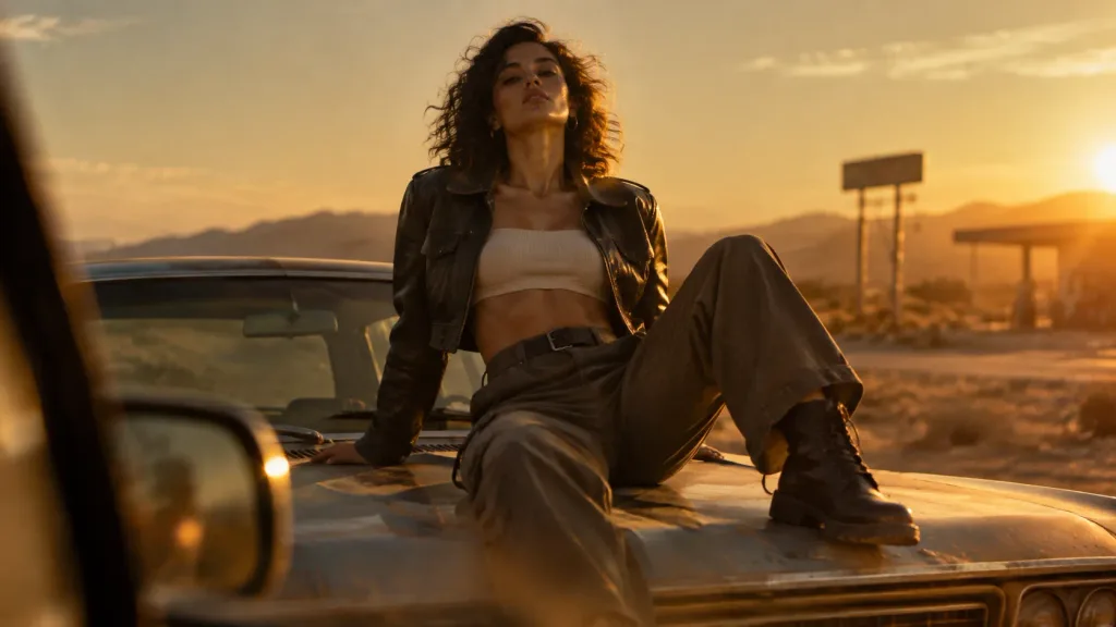 Golden Hour Desert Car Portrait
