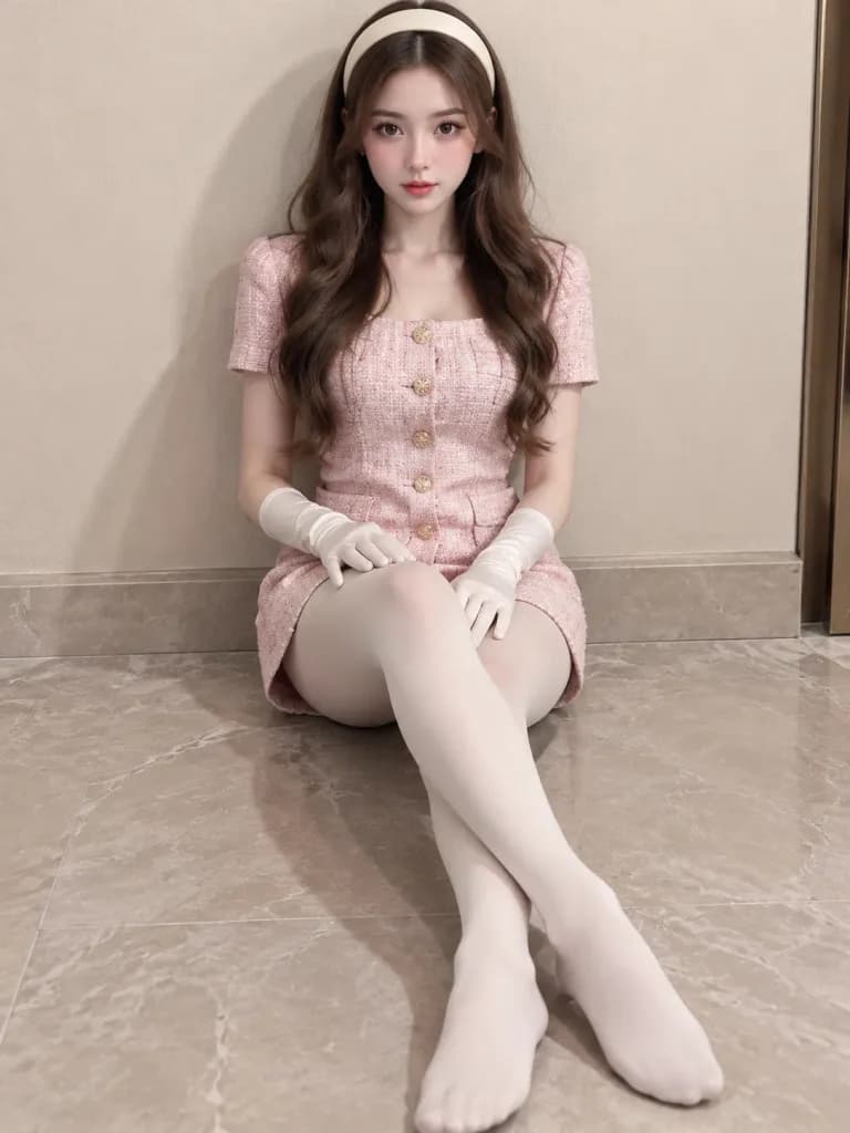 Seated Fashion Portrait in Pastel Tweed