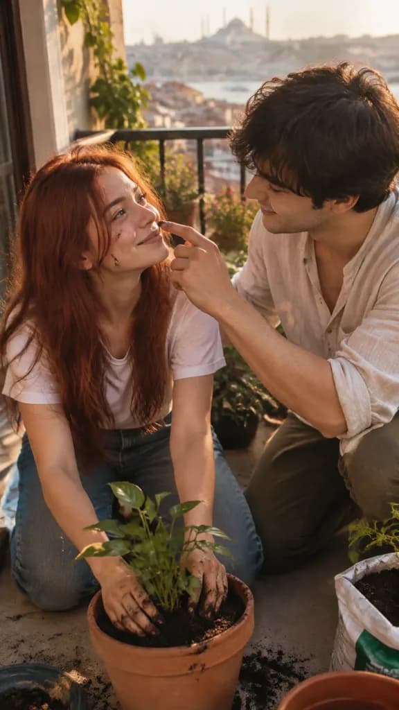 Couple Planting Together on Balcony