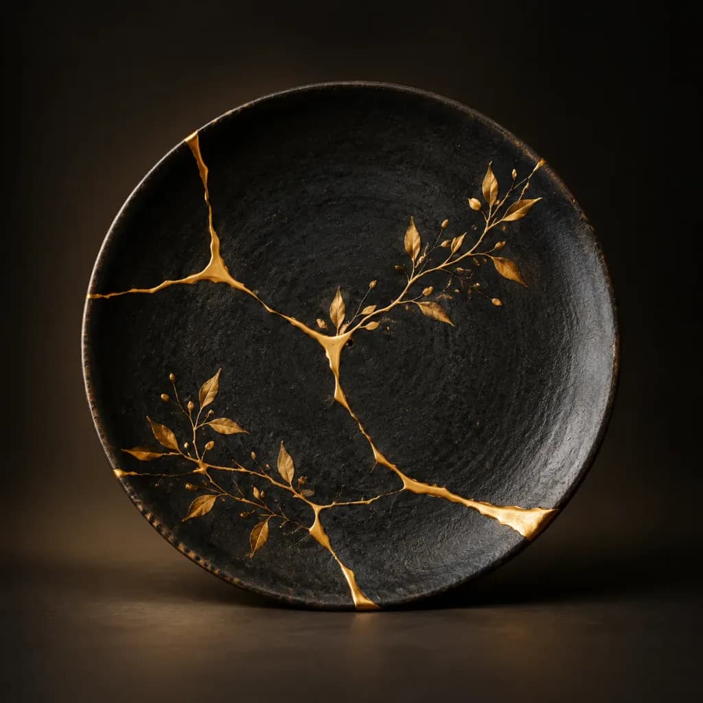 Kintsugi Black Ceramic Plate