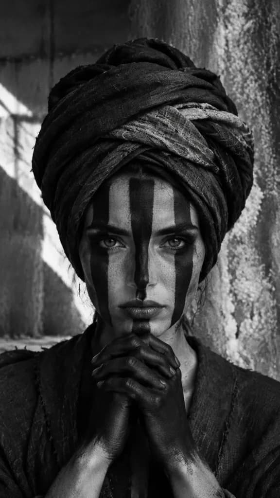 Avant-Garde Tribal Brutalism Monochrome Portrait