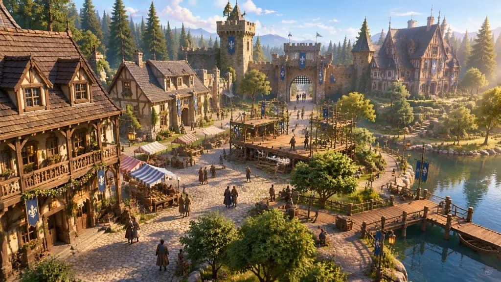 Stylized Medieval Village Festival Preparations