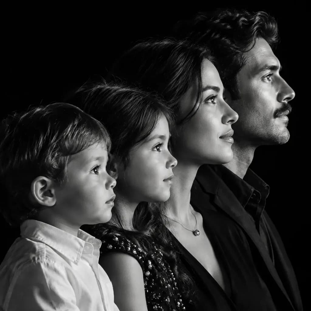 Black and White Family Profile Portrait