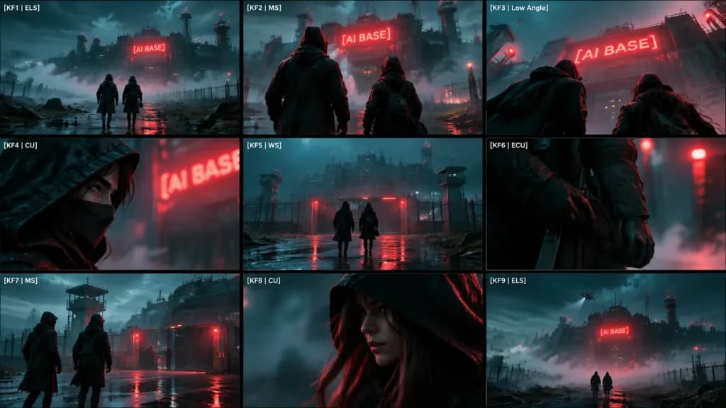 Cyberpunk Storyboard Grid Scene