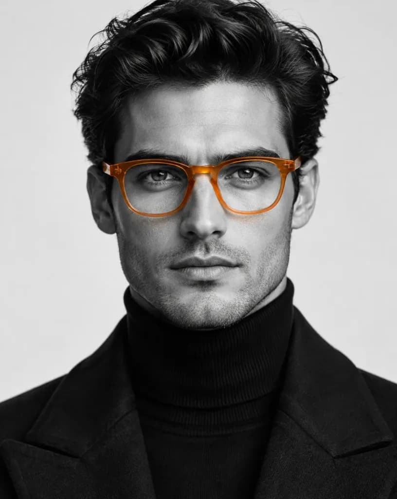 Monochromes Studioporträt mit Farbiger Brille