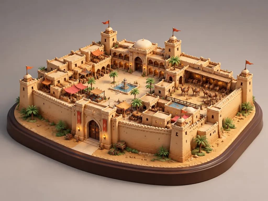 Stylized Miniature Desert Caravanserai Diorama