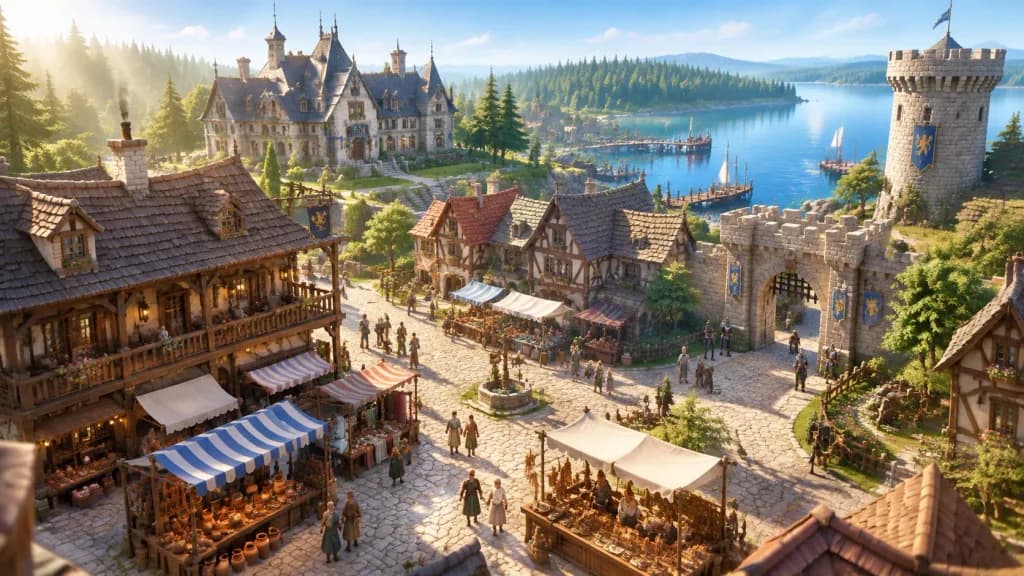 Stylized Medieval Village Market Square