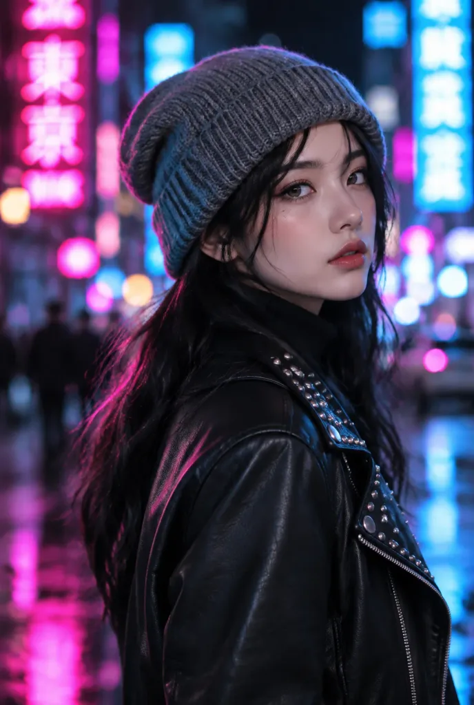 夜色街頭風女性肖像