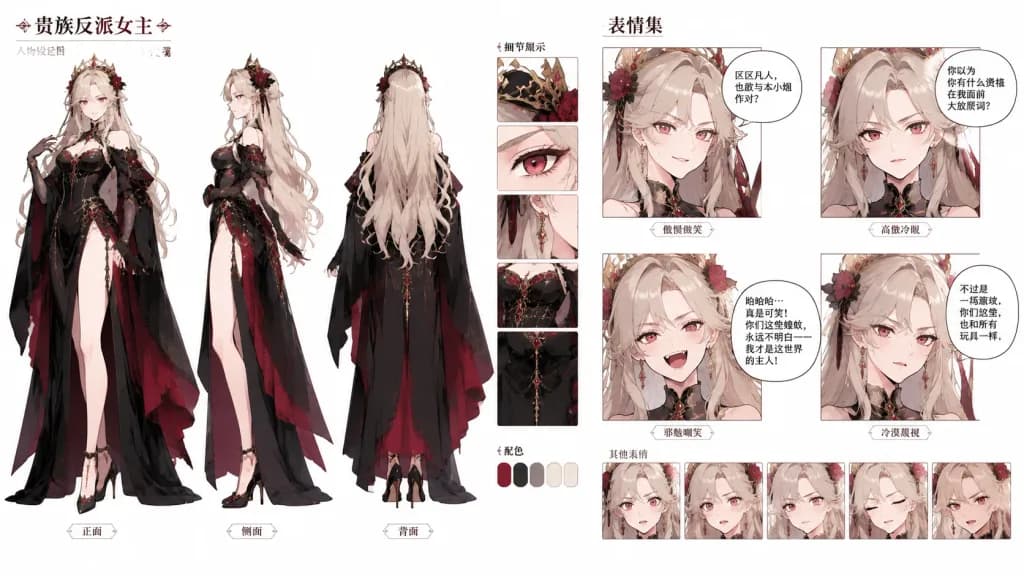 Villainess Anime Character Design Sheet