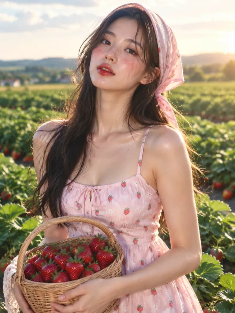 Summer Strawberry Field Editorial Portrait