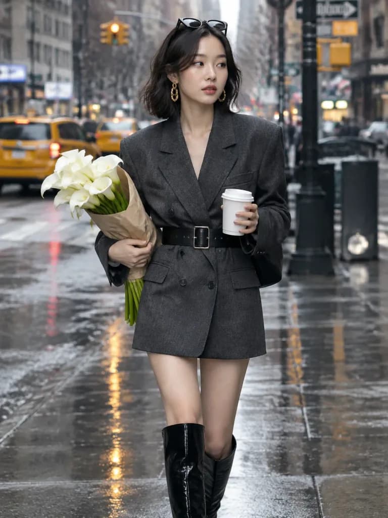 비 내리는 뉴욕 스트리트 패션 화보