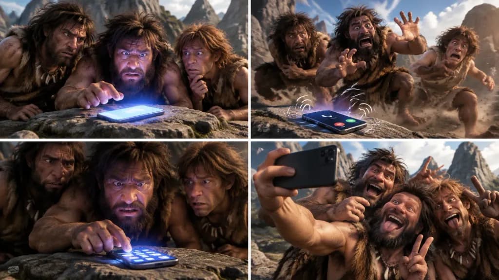 スマホを発見した原始人たち