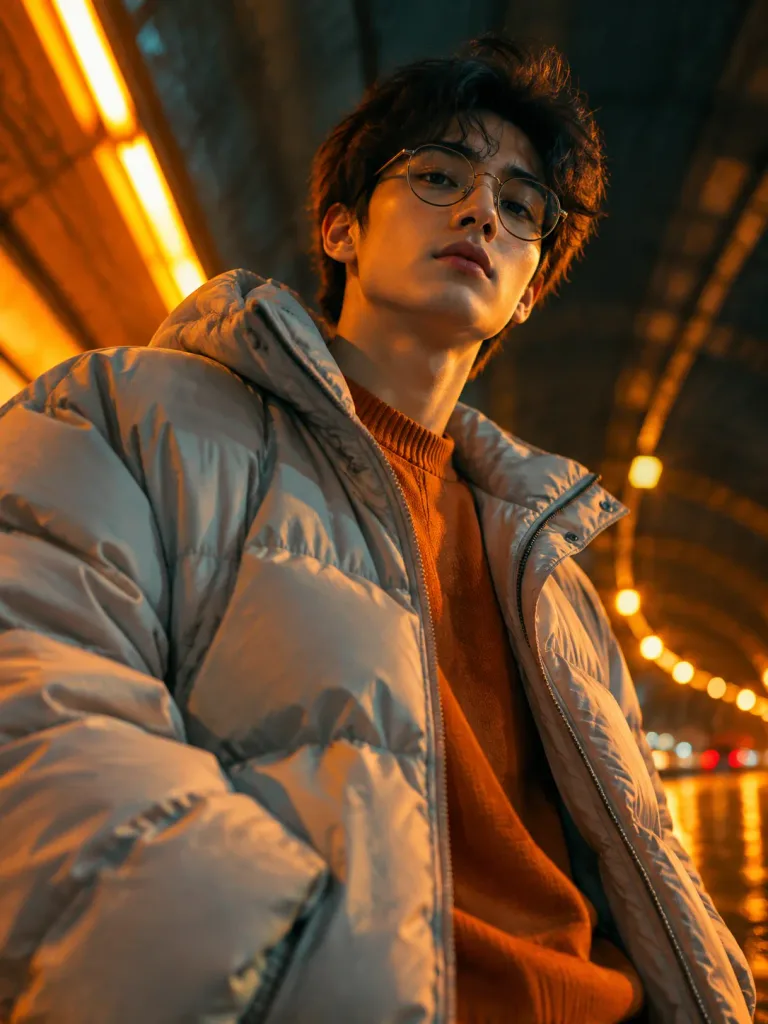 Young Man in Neon Urban Tunnel