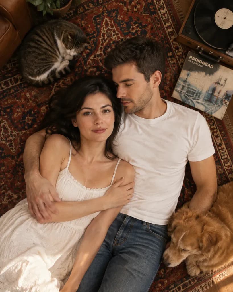 Overhead Couple Portrait on Turkish Rug