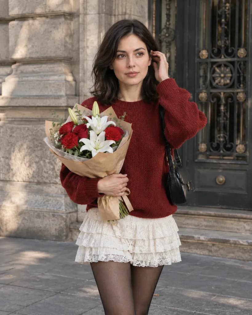 Autumn Red Sweater Street Editorial Portrait