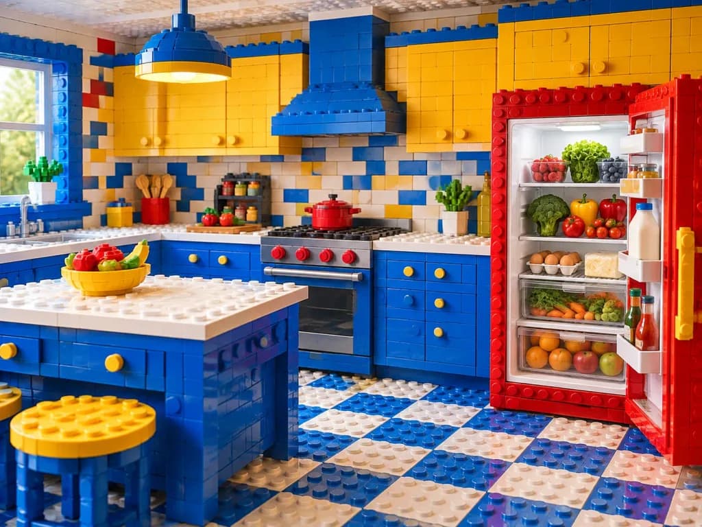 Lego Kitchen with Real Food Refrigerator
