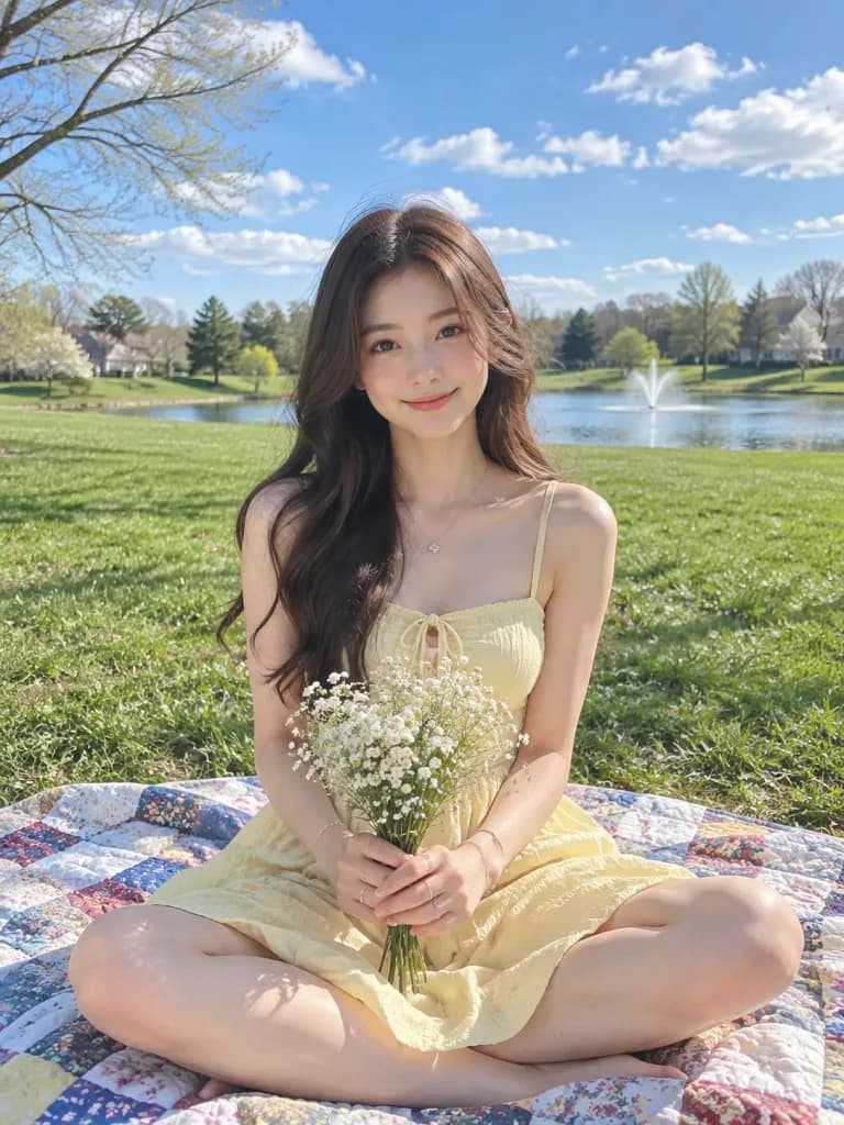 晴れた野原のピクニックポートレート