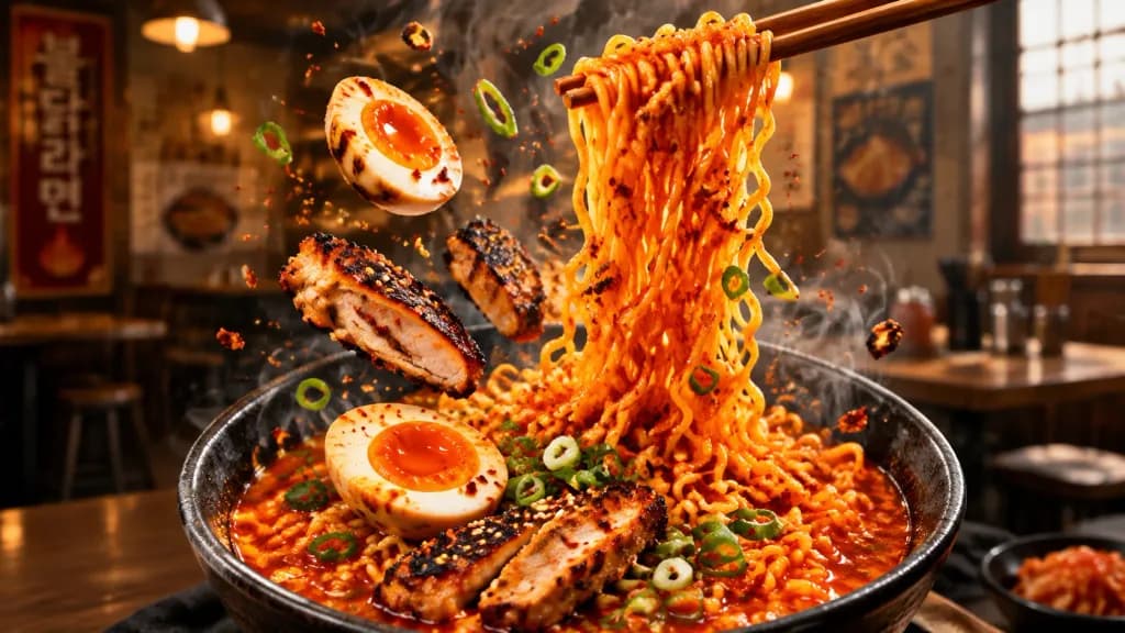 Levitating Spicy Buldak Ramen Commercial