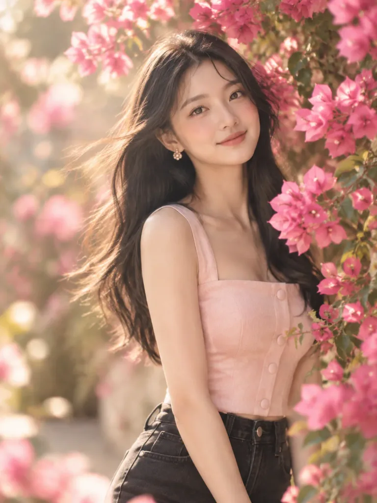 Portrait Among Cascading Pink Bougainvillea