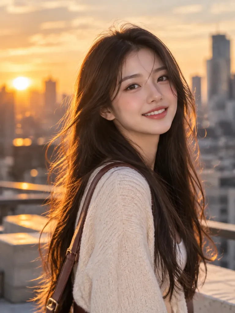 골든 아워 루프탑 시네마틱 인물 사진