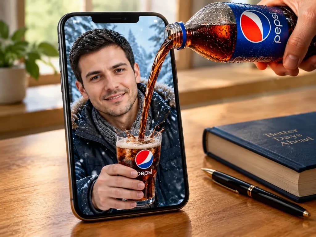 Surreal Commercial Soda Pouring into Smartphone