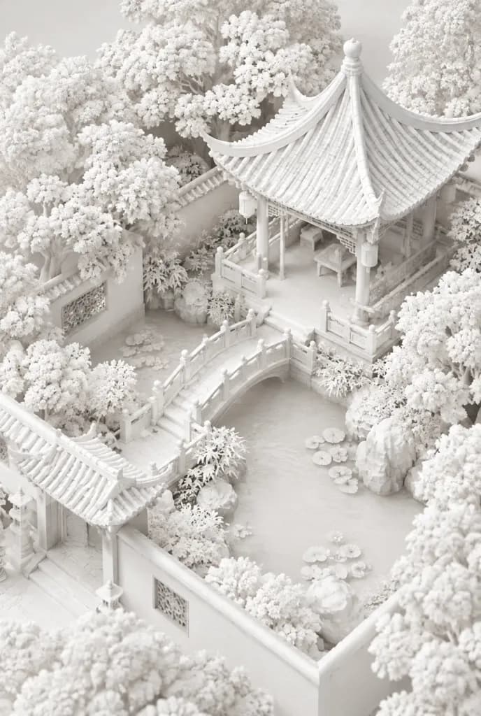 Monochrome White Clay Chinese Garden
