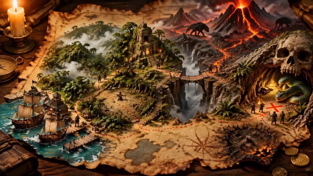 3D Pop-Up Parchment Treasure Map