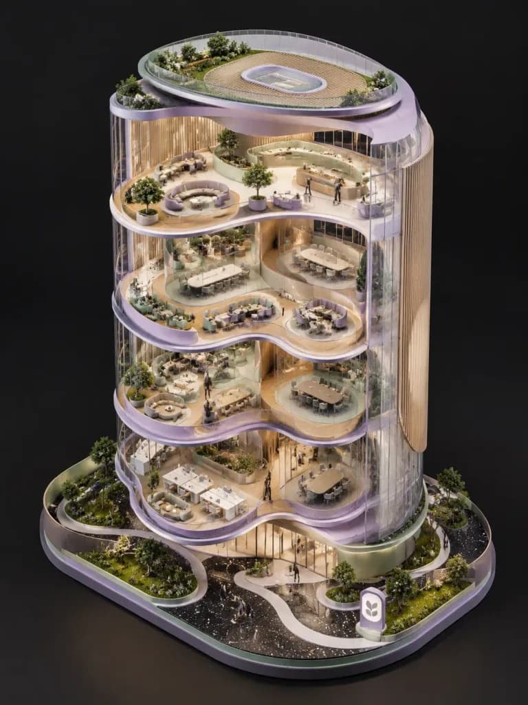 Conceptual Isometric Office Tower Model