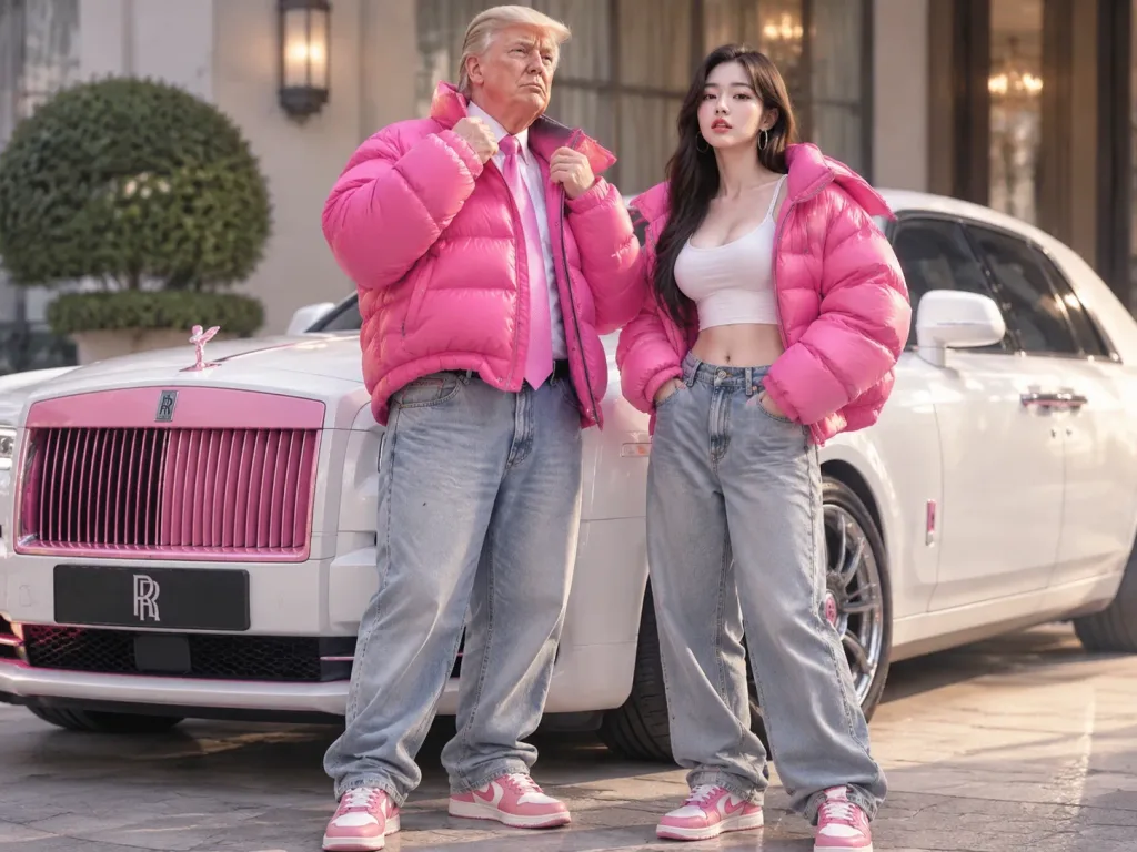 與川普同框的粉紅羽絨服街拍