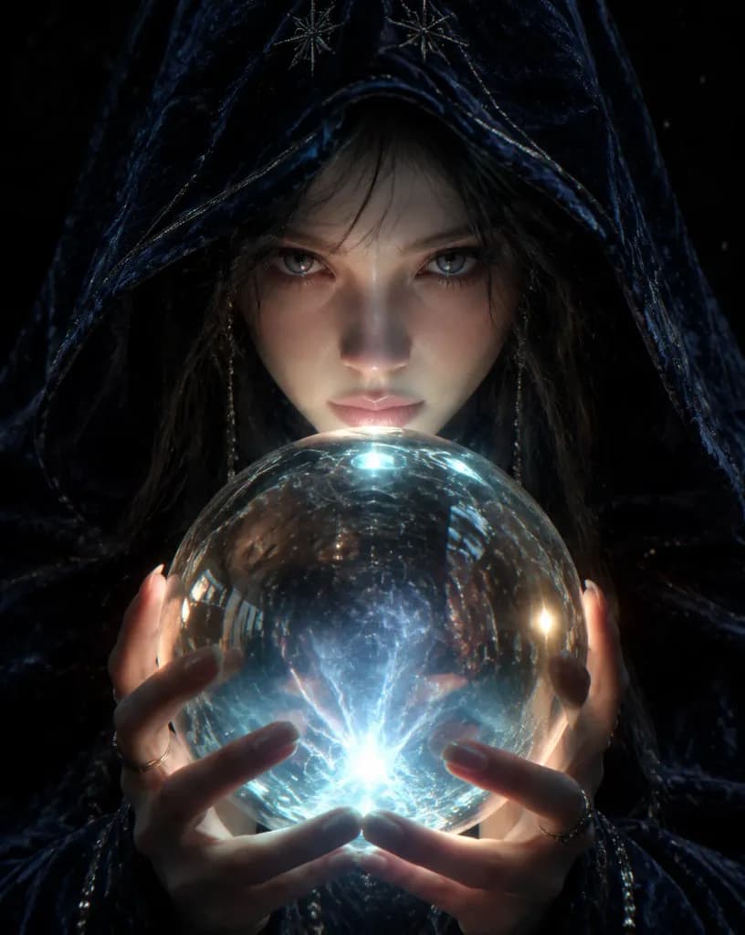 Veiled Seer with Glowing Glass Sphere