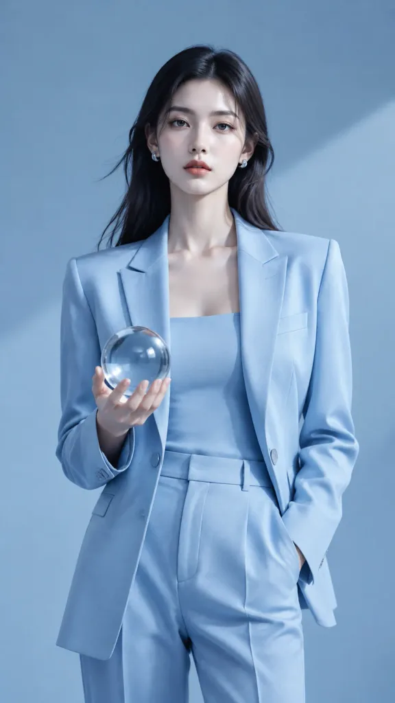 Minimalist Sky-Blue Editorial Fashion Portrait