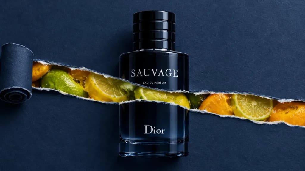 Perfume Bottle with Torn Paper Reveal