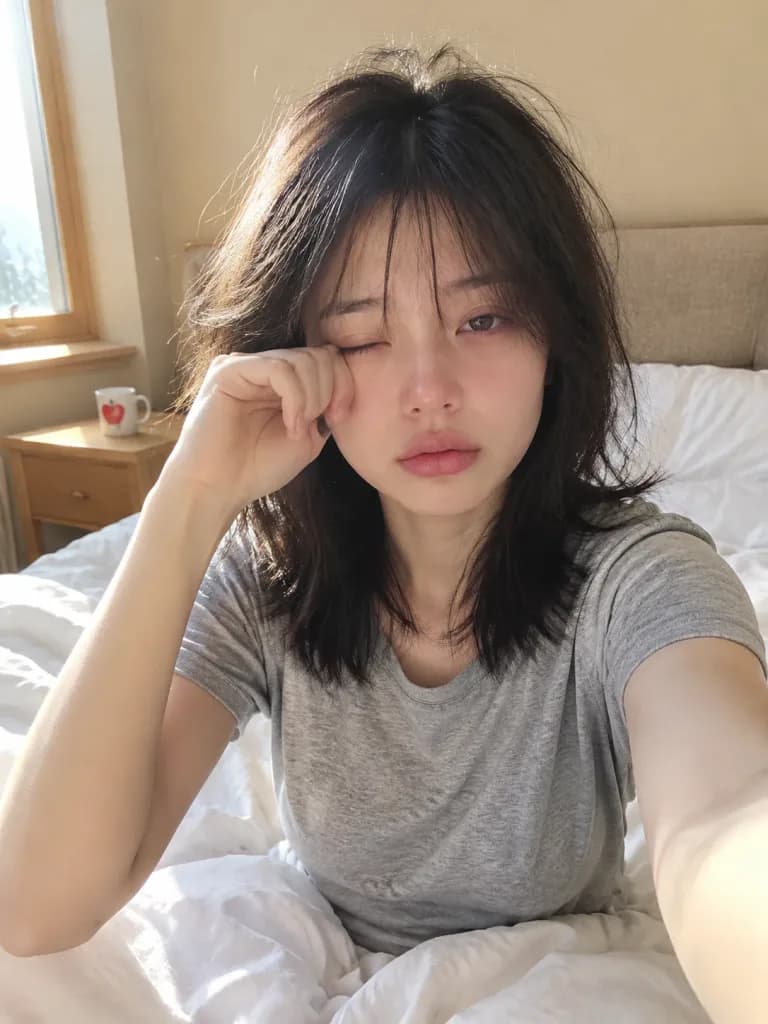 Selfie Matinal Ébouriffé au Lit