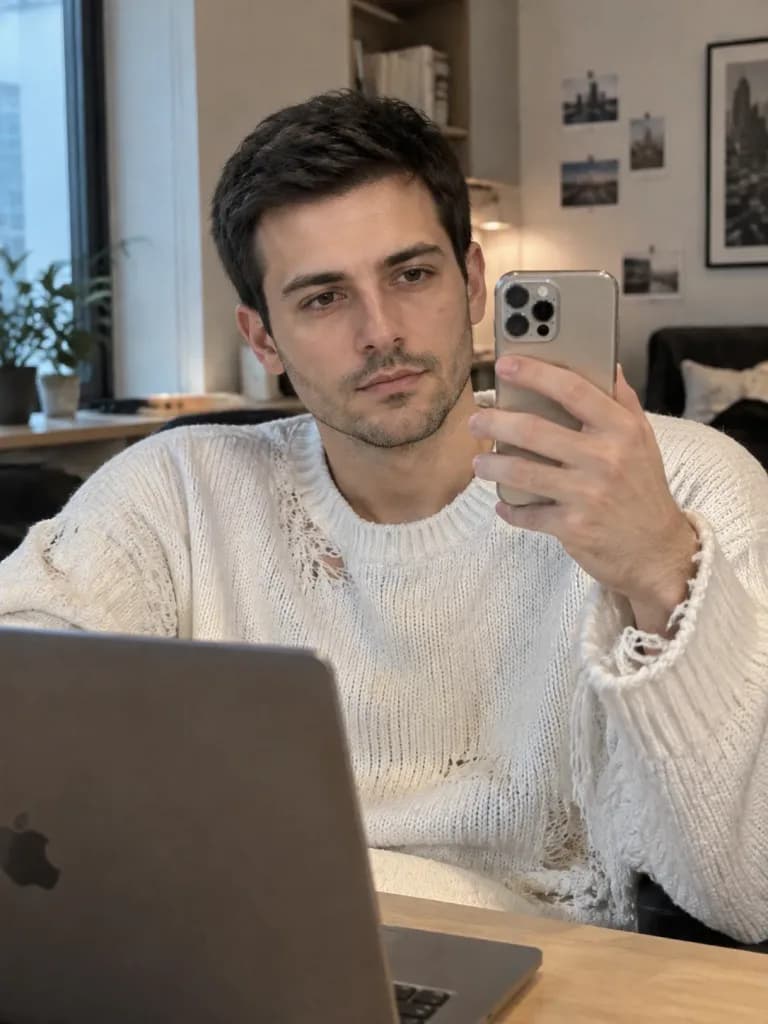 Candid Desk Portrait with Smartphone