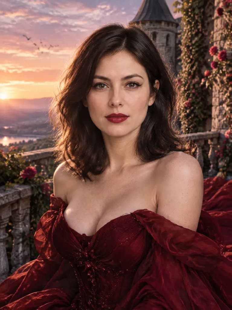 Editorial Castle Balcony Portrait in Red